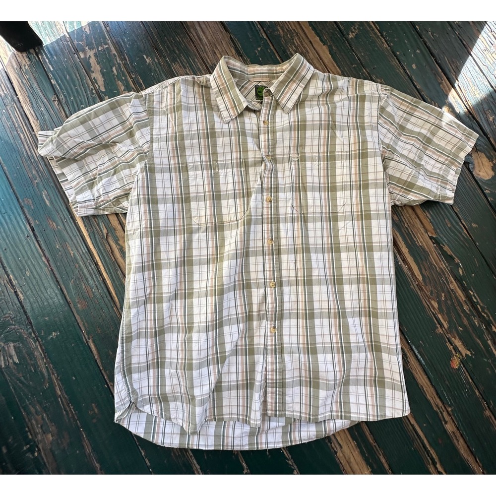 Y2K
Timberland Mens XL Green Plaid Short Sleeve Cotton Button Down Shirt AL1260